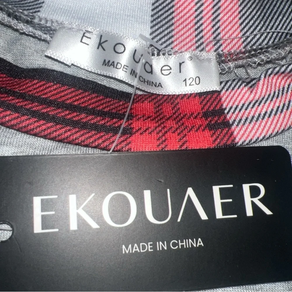 NEW Ekouaer Kids Polar Bear Plaid Pajama Set Red Black Grey Size 120